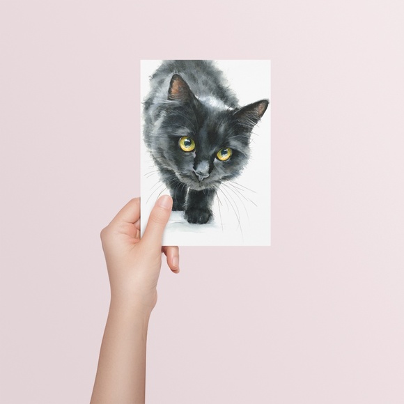 Watercolor Siberian Black Cat Art Print Illustartion - Pet Portrait - Unframed - Picture 5 of 6